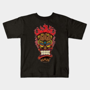 Tiki Mask with Red Fire Kids T-Shirt